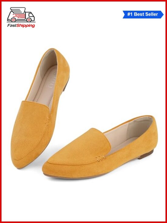 Shoes - MUSSHOE Pointed Toe Flats Faux Suede Slip On Loafers Comfort Work